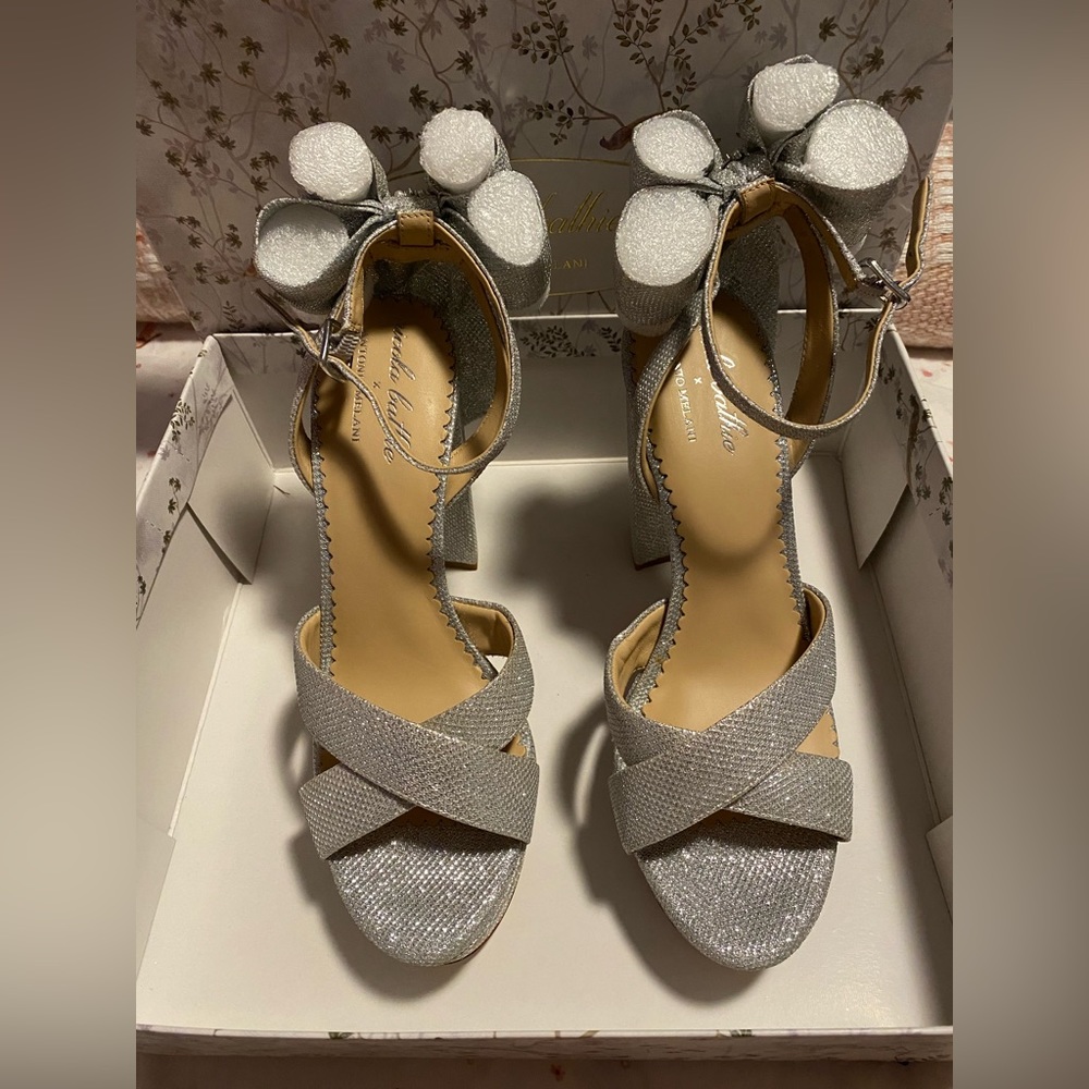 Antonio Melani x Nicola Bathie Lila Bow Detail Platform Dress Sandals silver - Picture 4 of 9